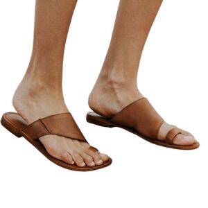 Free People Sant Antoni Slide Sandals Brown Leather Asymmetrical Toe Loop EU 39